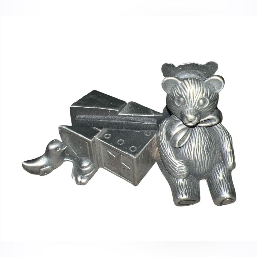 Pewter Teddy Bear Toys Photo Picture Business Card Letter Recipe Holder